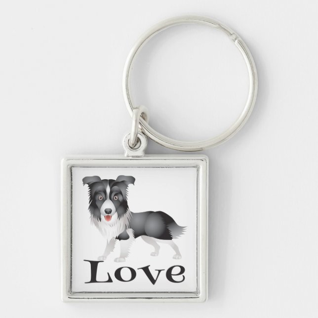 Nyckelring med Border Collie Valp Hund (Framsidan)