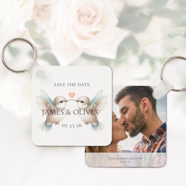 Nyckelring med foto spara datum bröllopps tema (Photo Save the Date Wedding Themed Keychain)