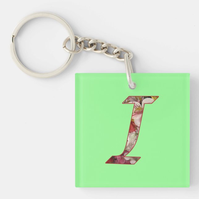 Nyckelring med monogram I i blomsterdesign (Framsidan)