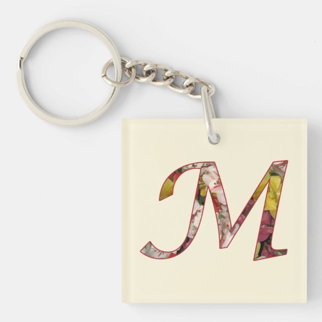 Nyckelring med monogram M blommönster (Framsidan)