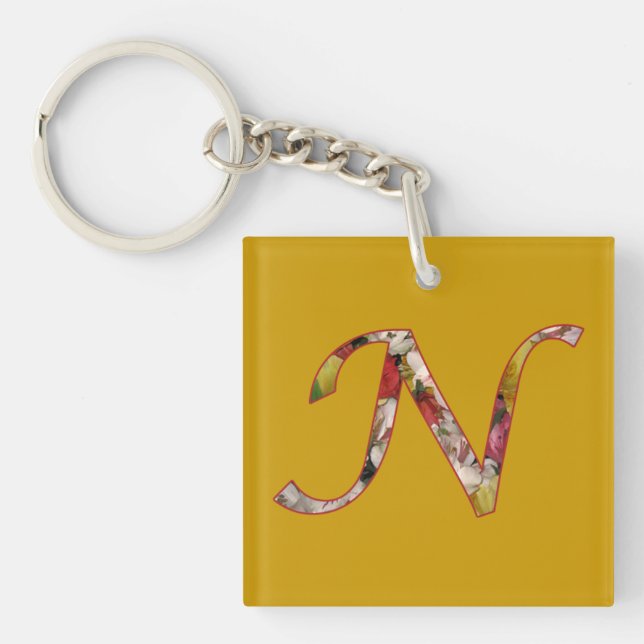 Nyckelring med monogram N och blommönster (Framsidan)