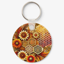 Nyckelring med solros- och bikupedesign