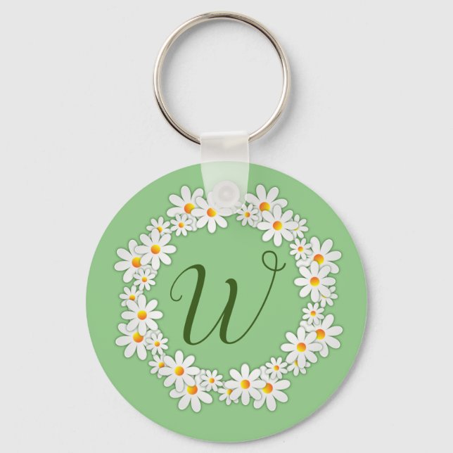 Nyckelring med tusenskönemönster och grön initial (Framsida)