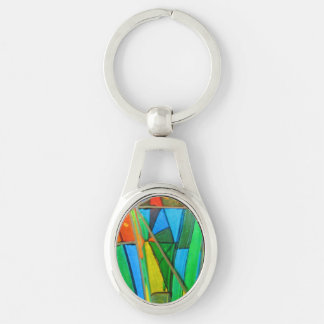 Nyckelring--Murano exponeringsglasgrönt Ovalt Silverfärgad Nyckelring