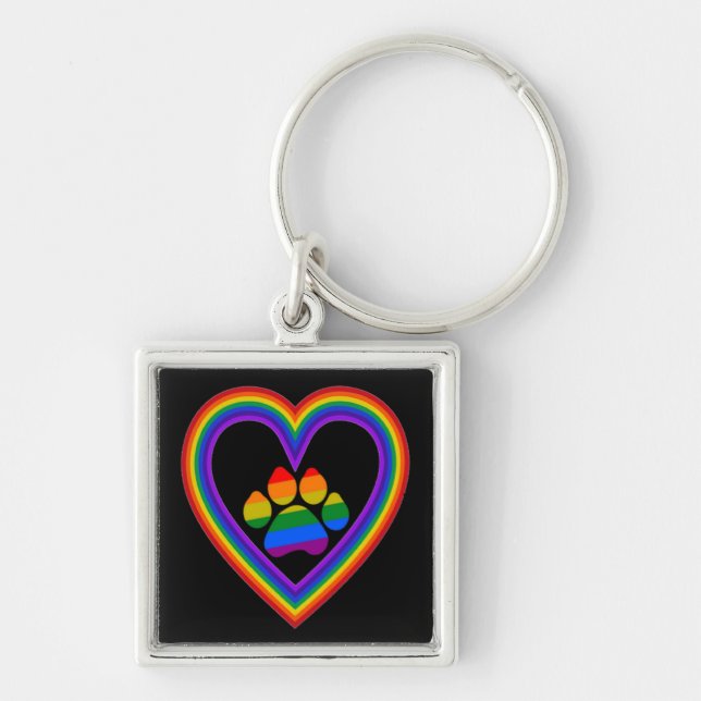 Nyckelring Red Rainbow Heart med Tass (Framsidan)
