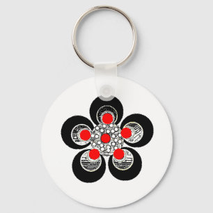 Nyckelring Röd Silver Blomma