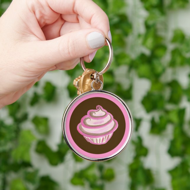 Nyckelring Rosa Virvel Cupcake (Hand)