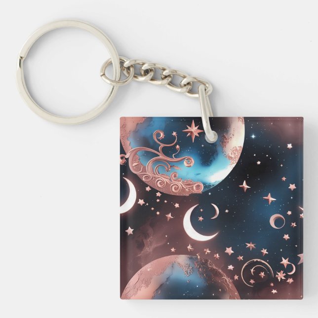 Nyckelring - Rosen Guldröd Celestiel Måne (Framsidan)