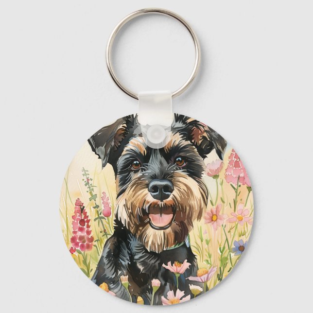 Nyckelring – Schnauzer Vattenfärgshund Charm (Framsida)