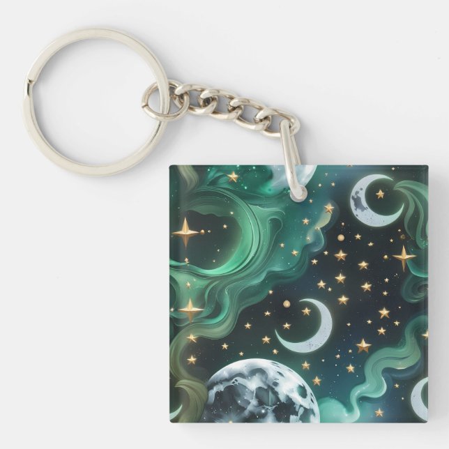 Nyckelring - Smaragdgrön Celestial Moon (Framsidan)