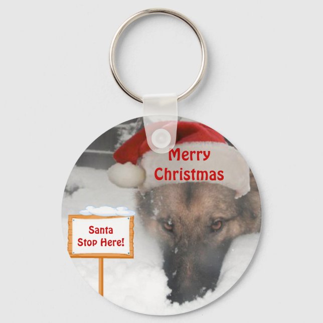 Nyckelring Tysk Shepherd Santa Stopp Här (Framsida)