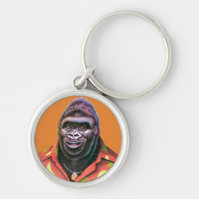 "Nyckelring Vain Gorilla design" Rund Silverfärgad Nyckelring (Framsidan)