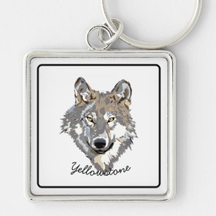 Nyckelring-Yellowstone Varg Fyrkantig Silverfärgad Nyckelring