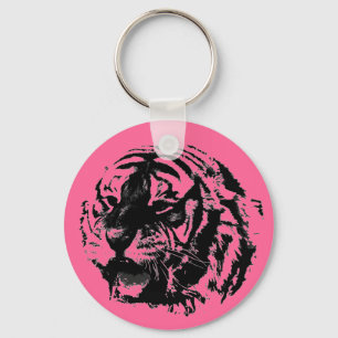 Nyckelringar för rosa, svartvitt roterande tiger