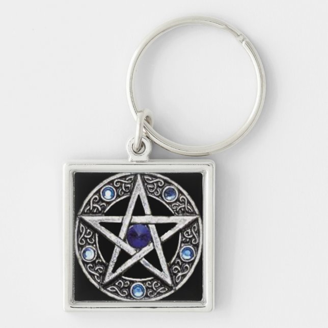 Nyckelringar: Prydd med ädelsten Pentacle Fyrkantig Silverfärgad Nyckelring (Framsidan)