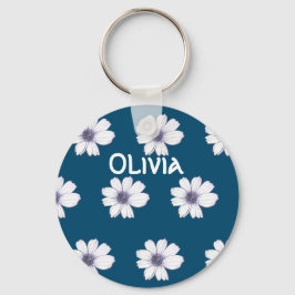 Nyckelringen Anpassad namnblåblomma, mönster-knapp Nyckelring