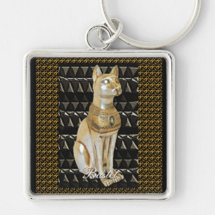 Nyckelringen Bastet Egyptian Goddess Cat Fyrkantig Silverfärgad Nyckelring