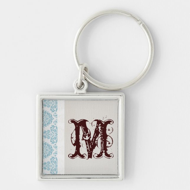 Nyckelringen Blåfiberskada Fyrkantig Silverfärgad Nyckelring (Framsidan)