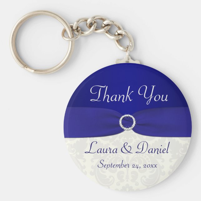 Nyckelringen Blått och elfenbensröllop Nyckelring (Framsidan)