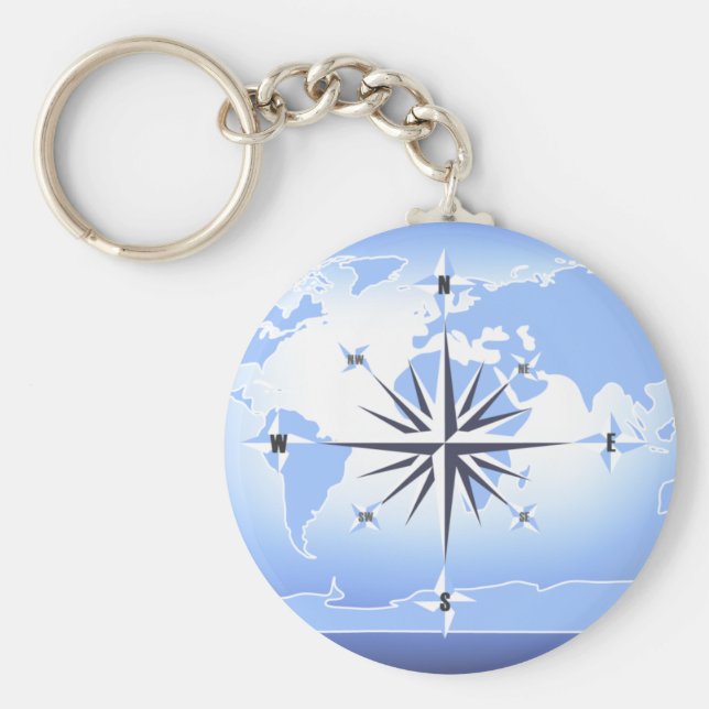 Nyckelringen Blue Compass Ro World Map Nyckelring (Framsidan)