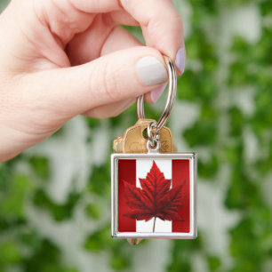 Nyckelringen Canada Souvenir Nyckelrings & Canada Fyrkantig Silverfärgad Nyckelring