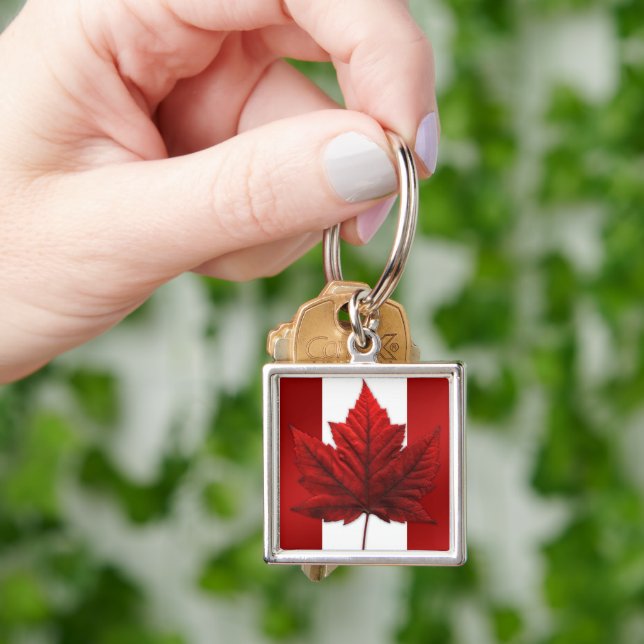 Nyckelringen Canada Souvenir Nyckelrings & Canada  Fyrkantig Silverfärgad Nyckelring (Hand)