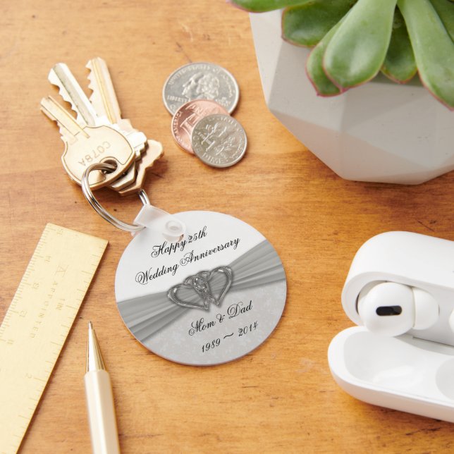 Nyckelringen Damask 25:e Bröllop-årsdagen Nyckelring (Skrivbord)