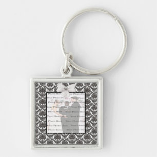 Nyckelringen Damask Elegance Bröllop Silver Square Fyrkantig Silverfärgad Nyckelring