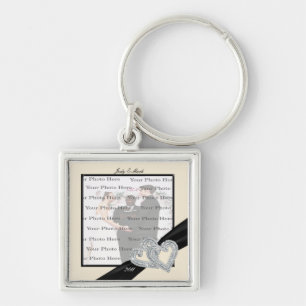Nyckelringen elegant Diamond Black Ribbon Square Fyrkantig Silverfärgad Nyckelring
