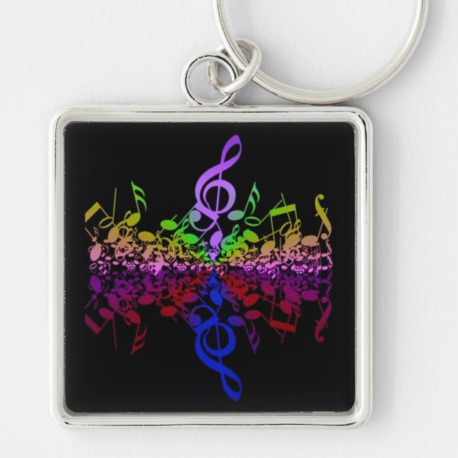 Nyckelringen för Musik noter, utan regnbåge Fyrkantig Silverfärgad Nyckelring (Framsidan)