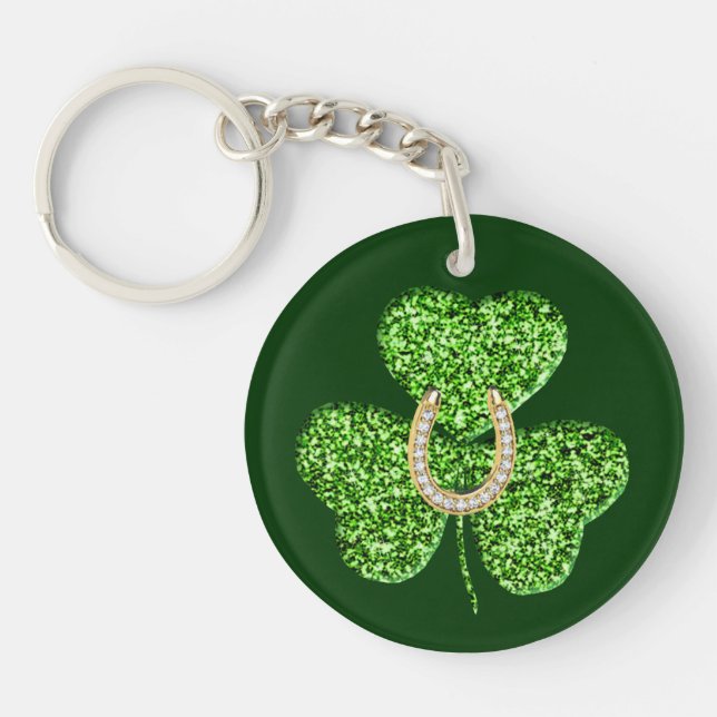 Nyckelringen glitter Shamrock and Horseshoe (Framsidan)