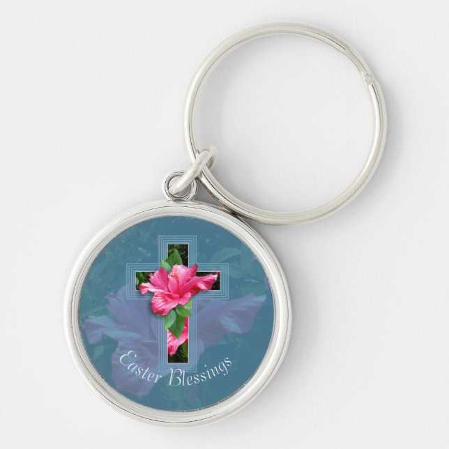 Nyckelringen Hibiscus Kor Påsk Blessings Rund Silverfärgad Nyckelring (Framsidan)