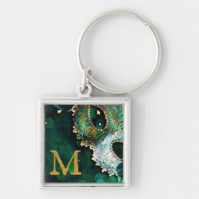 Nyckelringen Masquupperad Mask Costume Halloween M Fyrkantig Silverfärgad Nyckelring (Framsidan)