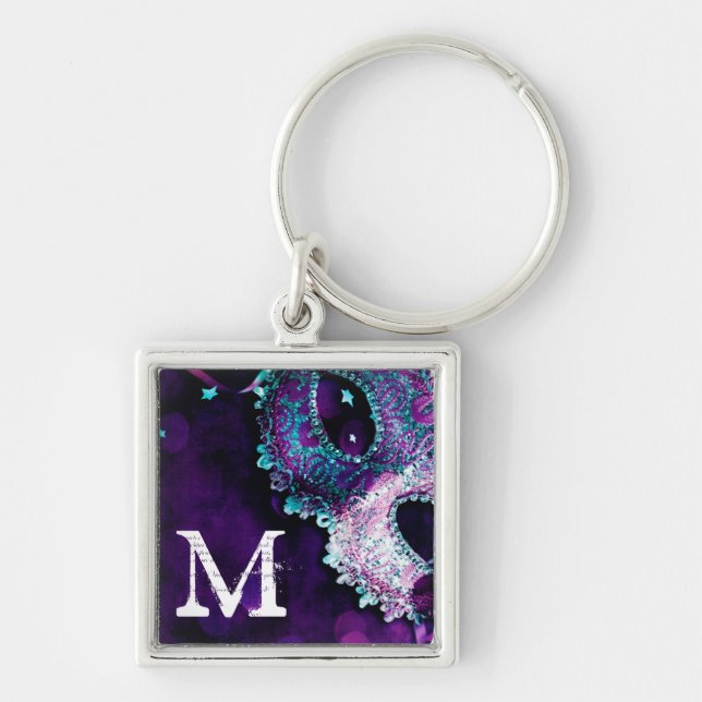 Nyckelringen Masquupperad Mask Costume Halloween M Fyrkantig Silverfärgad Nyckelring (Framsidan)