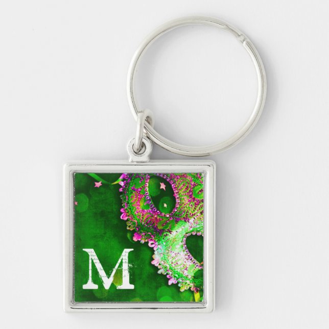 Nyckelringen Masquupperad Mask Costume Halloween M Fyrkantig Silverfärgad Nyckelring (Framsidan)