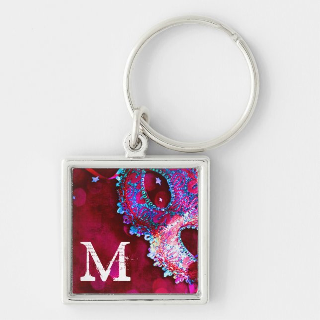 Nyckelringen Masquupperad Mask Costume Halloween M Fyrkantig Silverfärgad Nyckelring (Framsidan)