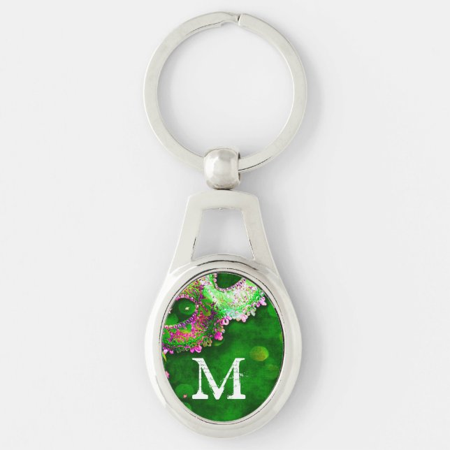 Nyckelringen Masquupperad Mask Costume Halloween M Ovalt Silverfärgad Nyckelring (Framsidan)