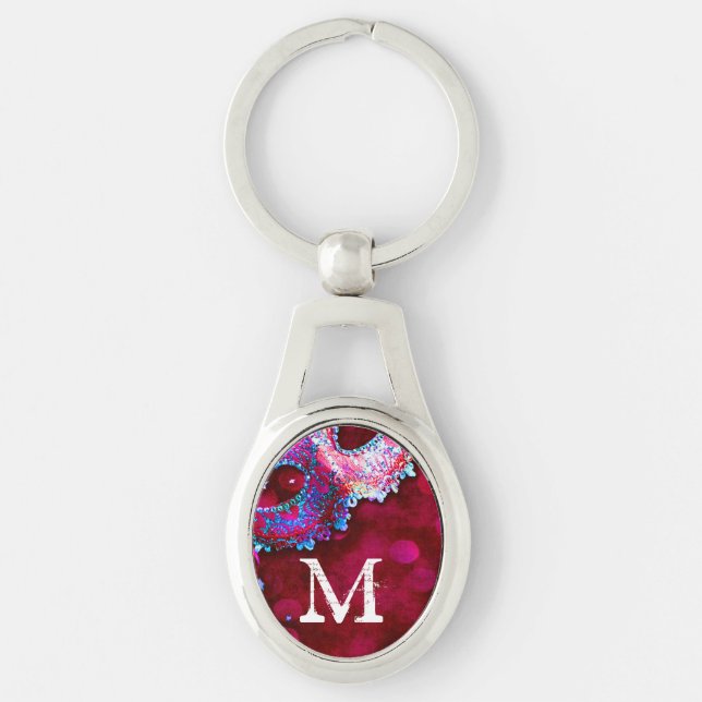 Nyckelringen Masquupperad Mask Costume Halloween M Ovalt Silverfärgad Nyckelring (Framsidan)