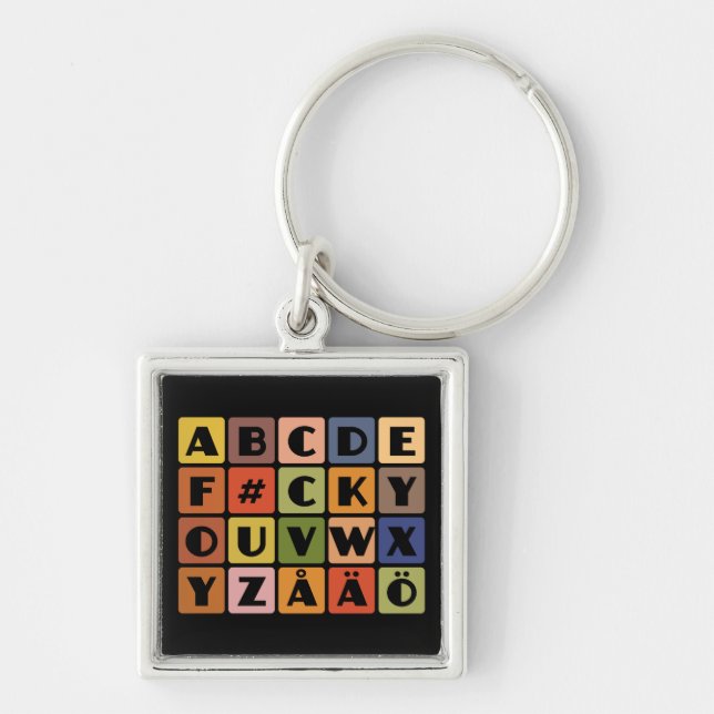 Nyckelringen Naughty Alphabets Fyrkantig Silverfärgad Nyckelring (Framsidan)