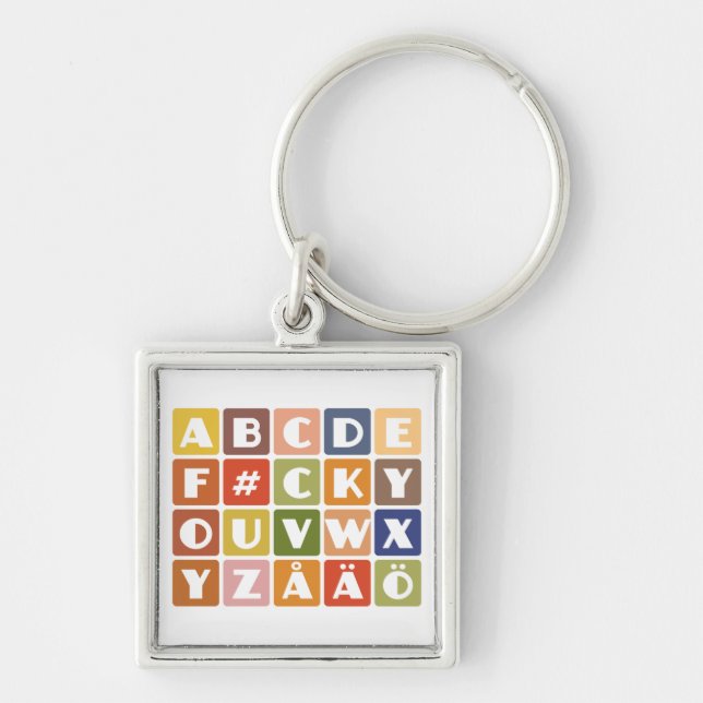 Nyckelringen Naughty Alphabets Fyrkantig Silverfärgad Nyckelring (Framsidan)