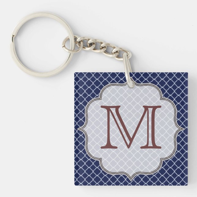 Nyckelringen Navy Blue Quarterfoil Latti Monogram (Framsidan)