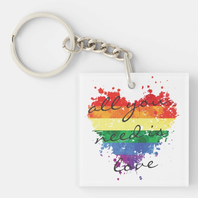 Nyckelringen Rainbow Heart Allt du behöver är kärl (Framsidan)