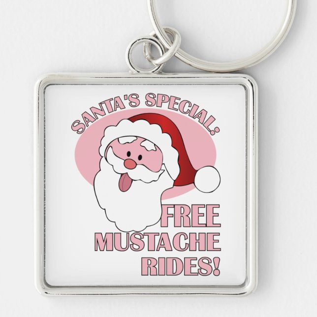 Nyckelringen Santa's Mustache Rides Fyrkantig Silverfärgad Nyckelring (Framsidan)