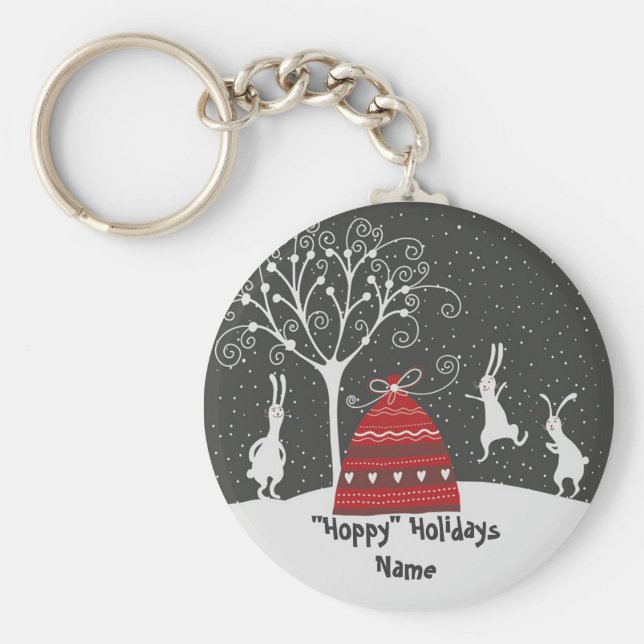 Nyckelringen Winter Bunny Hoppy Helgdagars Nyckelring (Framsidan)