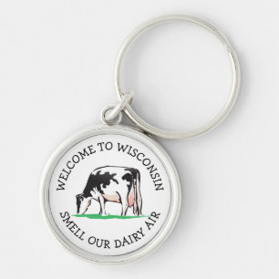Nyckelringen Wisconsin Cow Dairy Farmer Humor Rund Silverfärgad Nyckelring