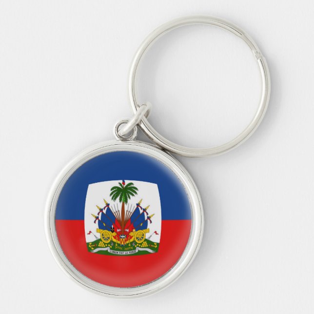 NyckelringHaiti flagga Rund Silverfärgad Nyckelring (Framsidan)