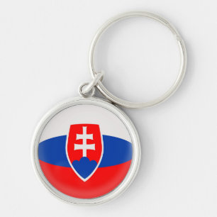 NyckelringSlovakien slovakisk flagga Rund Silverfärgad Nyckelring