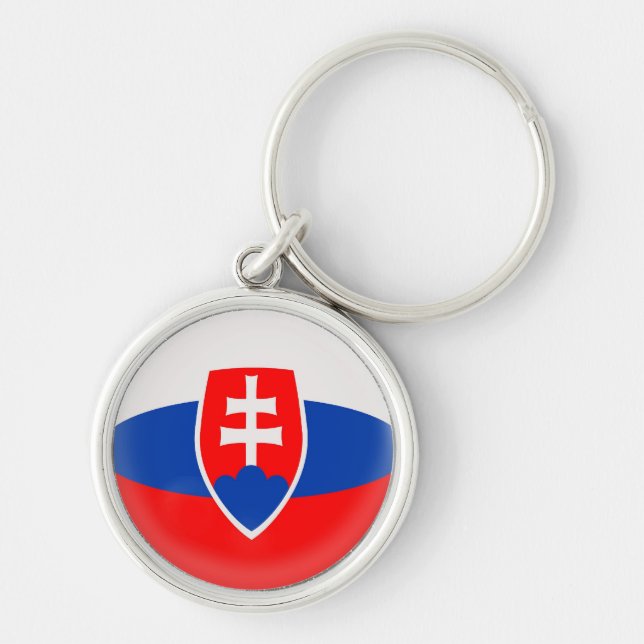 NyckelringSlovakien slovakisk flagga Rund Silverfärgad Nyckelring (Framsidan)