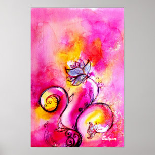 NYCKFULA BLOMMOR rosa gul blå Poster