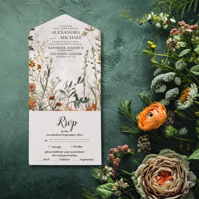 Nyckfull äktenskapsceremoni på vildblomsäng (Skapare uppladdad)